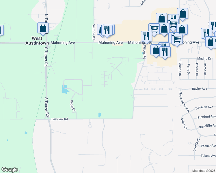 map of restaurants, bars, coffee shops, grocery stores, and more near 242 Wilcox Road in Youngstown