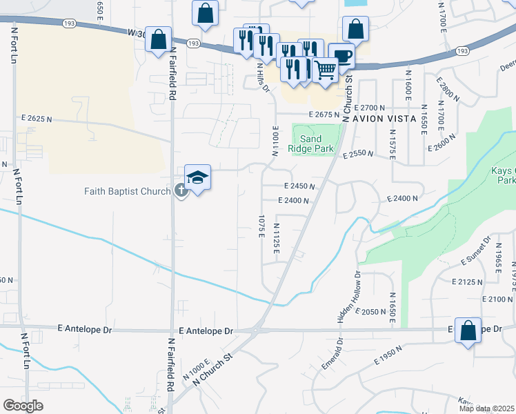 map of restaurants, bars, coffee shops, grocery stores, and more near 2337 North 1075 East in Layton
