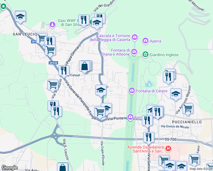 map of restaurants, bars, coffee shops, grocery stores, and more near 4 Via Quercione in Caserta