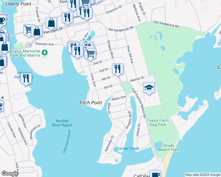 map of restaurants, bars, coffee shops, grocery stores, and more near 11 Hawkins Avenue in Norwalk