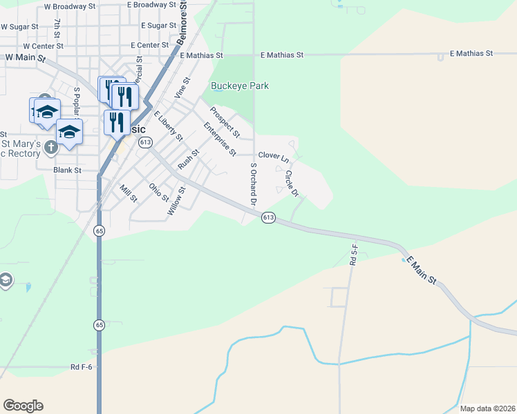 map of restaurants, bars, coffee shops, grocery stores, and more near 9 East Main Street in Leipsic