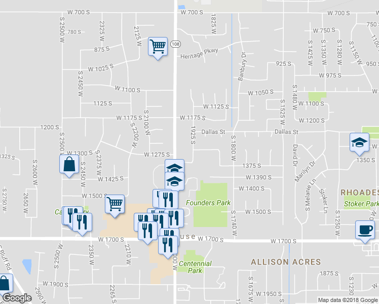 map of restaurants, bars, coffee shops, grocery stores, and more near 1312 South 1925 West in Syracuse