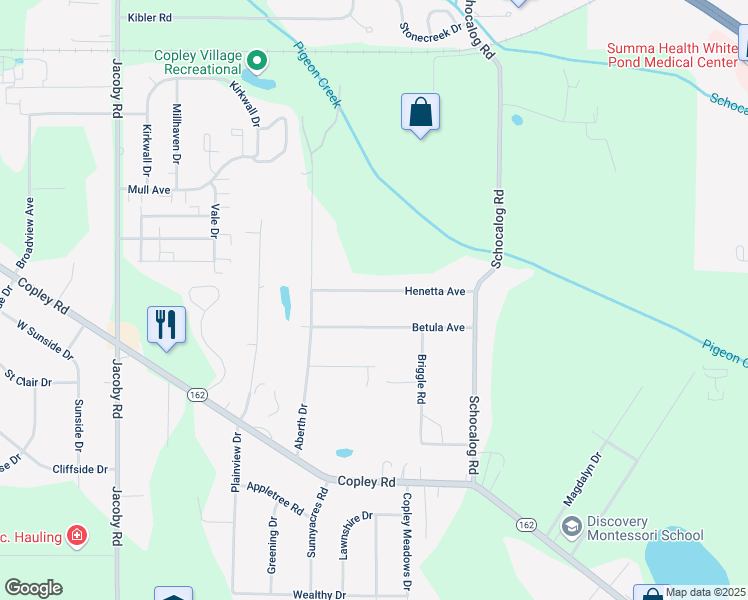 map of restaurants, bars, coffee shops, grocery stores, and more near 2515 Henetta Avenue in Akron