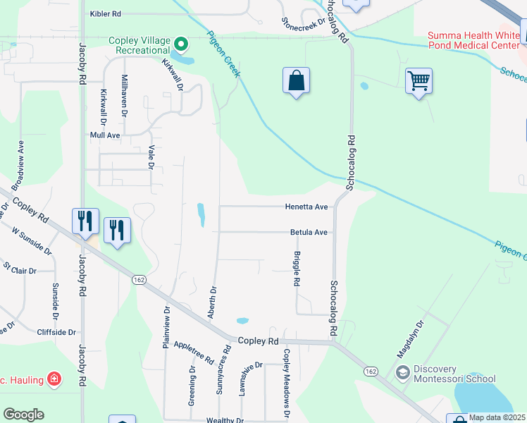 map of restaurants, bars, coffee shops, grocery stores, and more near 2515 Henetta Avenue in Akron