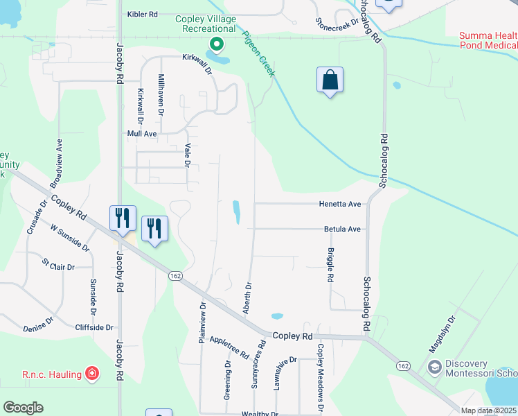 map of restaurants, bars, coffee shops, grocery stores, and more near 1225 Aberth Drive in Akron