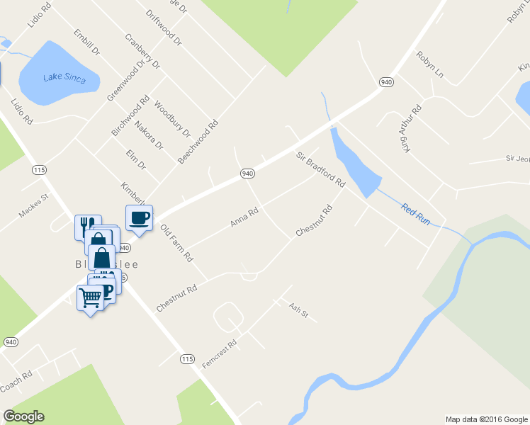 map of restaurants, bars, coffee shops, grocery stores, and more near Maple Rd in Blakeslee