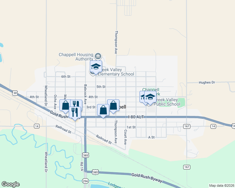 map of restaurants, bars, coffee shops, grocery stores, and more near 1101-1199 5th Street in Chappell
