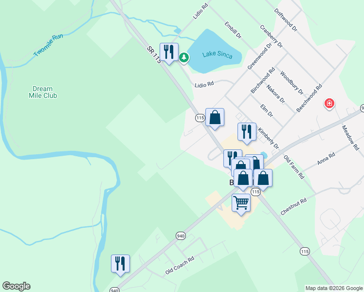 map of restaurants, bars, coffee shops, grocery stores, and more near 124 Mackes Street in Blakeslee