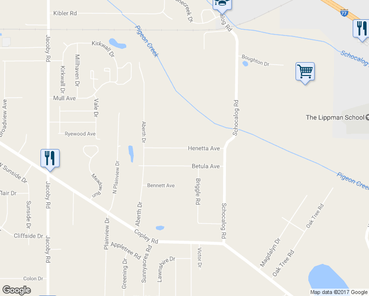 map of restaurants, bars, coffee shops, grocery stores, and more near 2424 Henetta Avenue in Akron