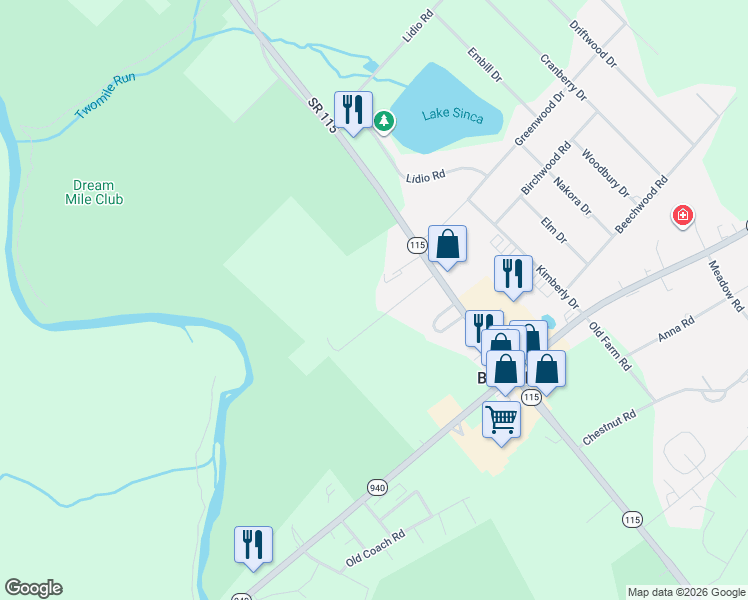 map of restaurants, bars, coffee shops, grocery stores, and more near 124 Mackes Road in Blakeslee