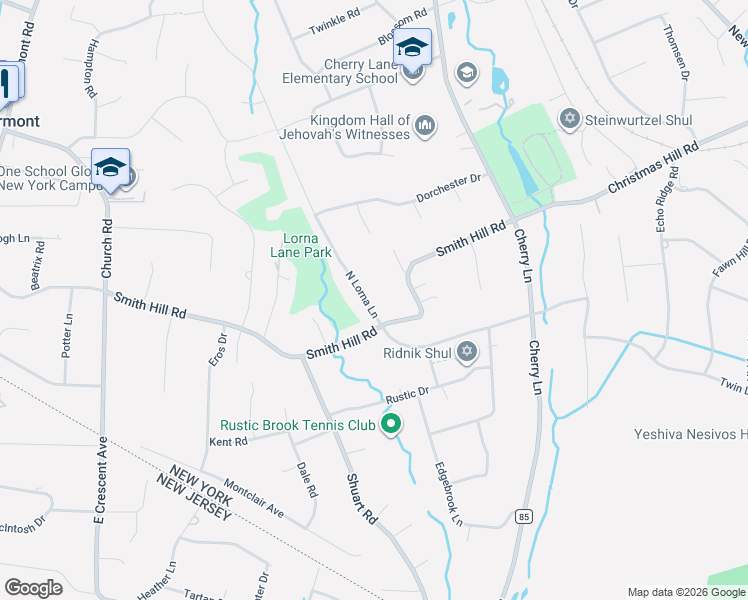 map of restaurants, bars, coffee shops, grocery stores, and more near 1 Smith Court in Monsey