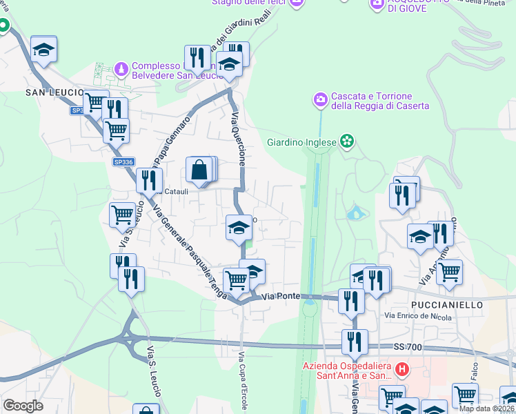 map of restaurants, bars, coffee shops, grocery stores, and more near 29 Via Fratelli Bandiera in Caserta