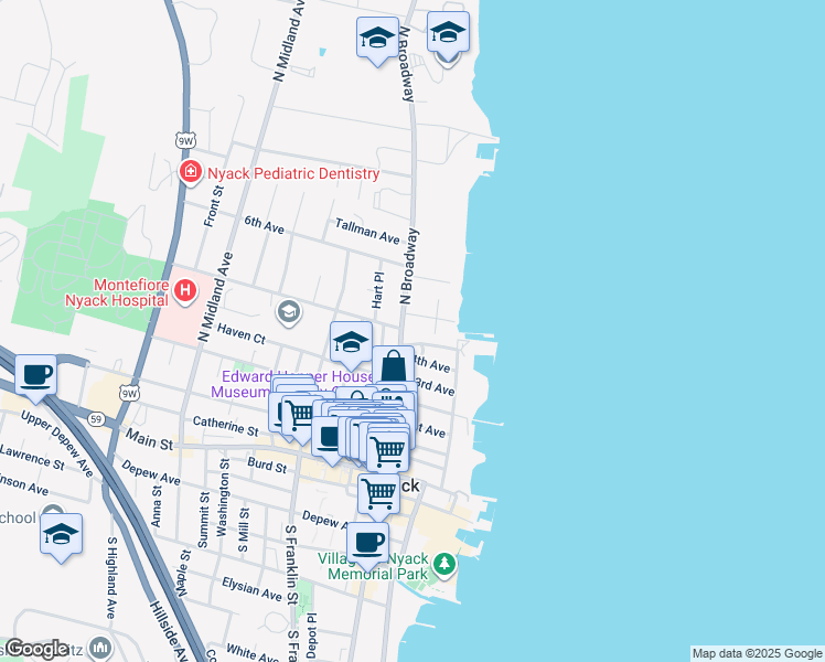 map of restaurants, bars, coffee shops, grocery stores, and more near 37 Tallman Place in Nyack