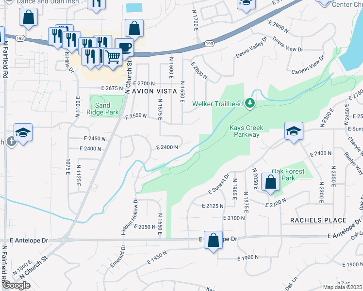 map of restaurants, bars, coffee shops, grocery stores, and more near 1698 East 2400 North in Layton