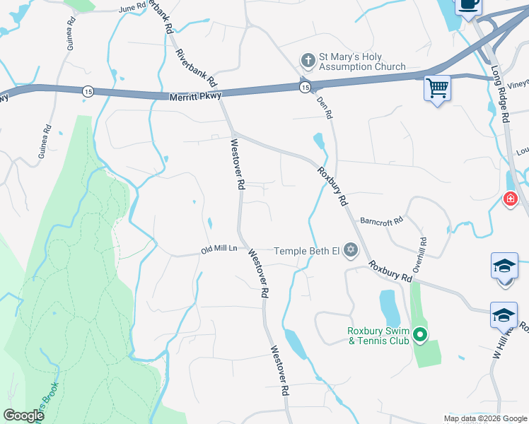 map of restaurants, bars, coffee shops, grocery stores, and more near 1223 Westover Road in Stamford