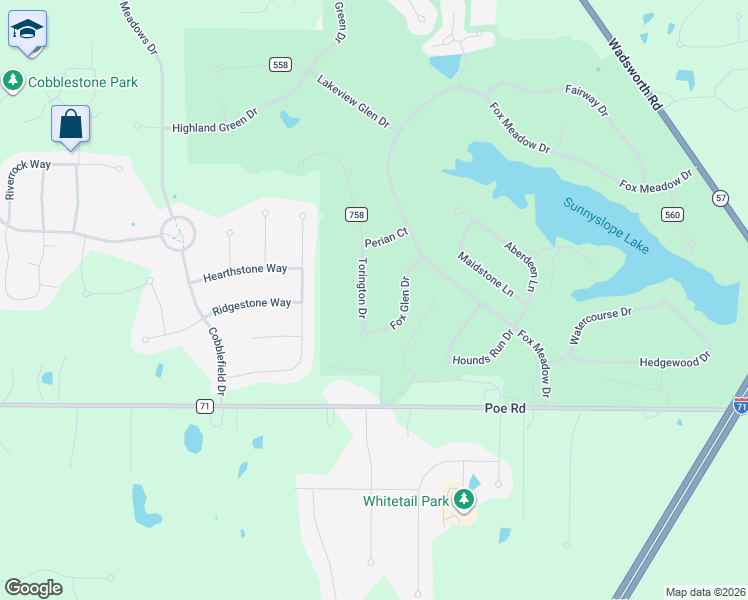 map of restaurants, bars, coffee shops, grocery stores, and more near 6555 Torington Drive in Medina