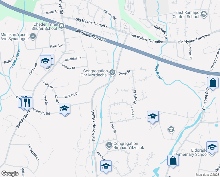 map of restaurants, bars, coffee shops, grocery stores, and more near 82 Hungry Hollow Road in Spring Valley