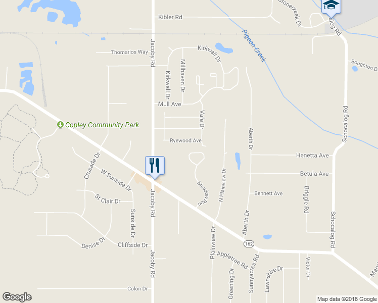 map of restaurants, bars, coffee shops, grocery stores, and more near 1089 Meadow Run in Copley