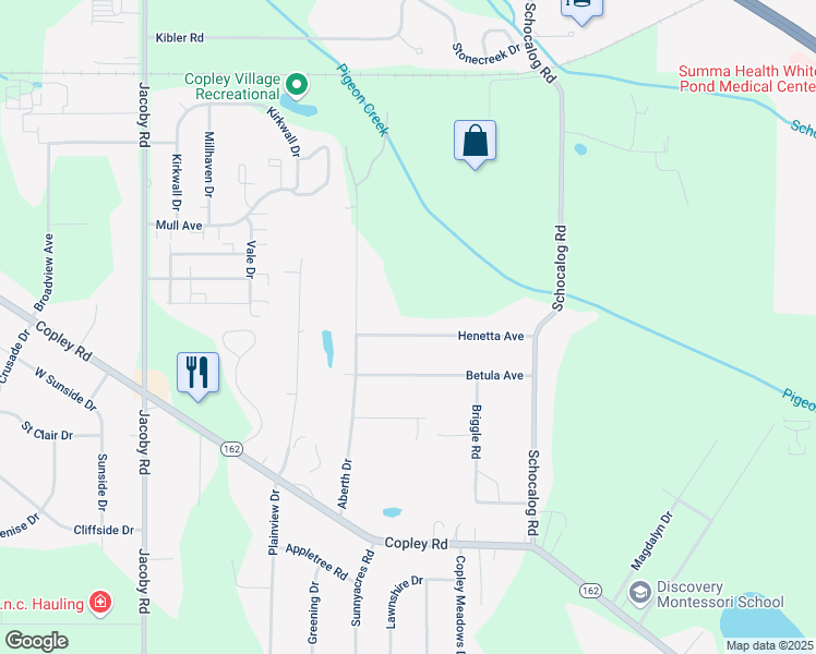 map of restaurants, bars, coffee shops, grocery stores, and more near 2515 Henetta Avenue in Akron