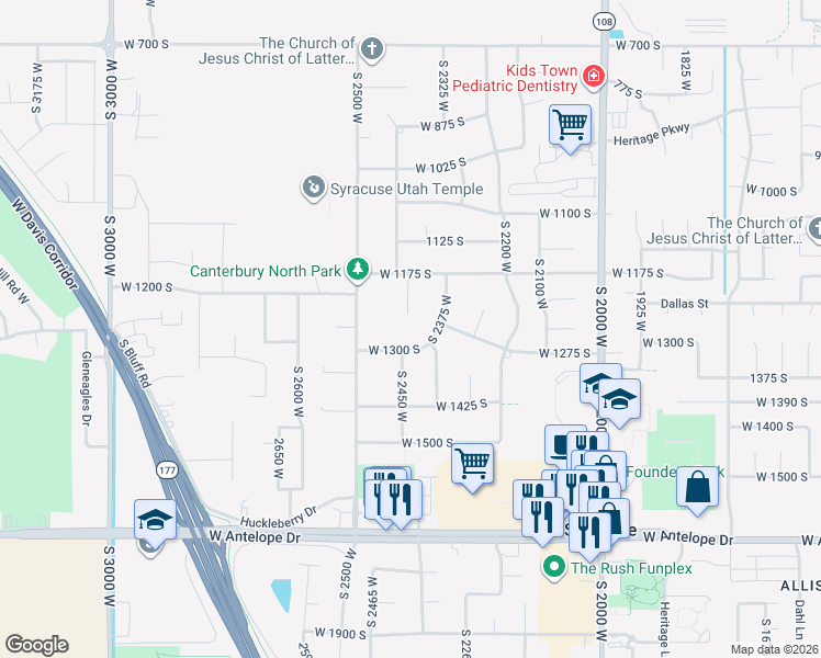 map of restaurants, bars, coffee shops, grocery stores, and more near 1252 2430 West in Syracuse