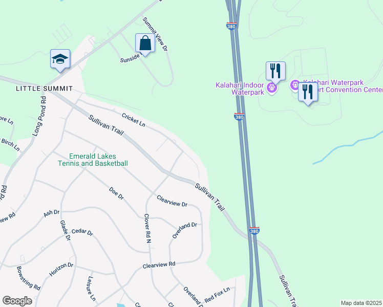 map of restaurants, bars, coffee shops, grocery stores, and more near 1025 Cricket Lane in Long Pond