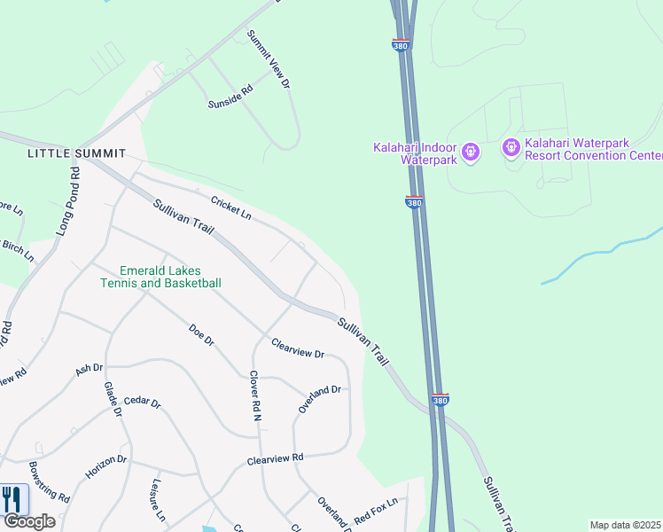map of restaurants, bars, coffee shops, grocery stores, and more near 1025 Cricket Lane in Long Pond