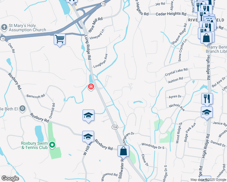 map of restaurants, bars, coffee shops, grocery stores, and more near 8 Barnes Road West in Stamford