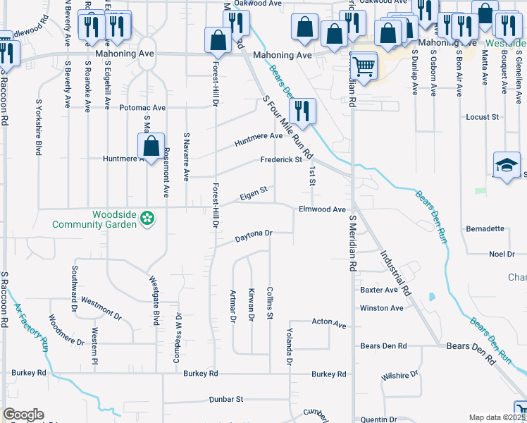 map of restaurants, bars, coffee shops, grocery stores, and more near 3819 Elmwood Avenue in Austintown