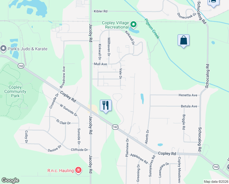 map of restaurants, bars, coffee shops, grocery stores, and more near 1089 Meadow Run in Copley