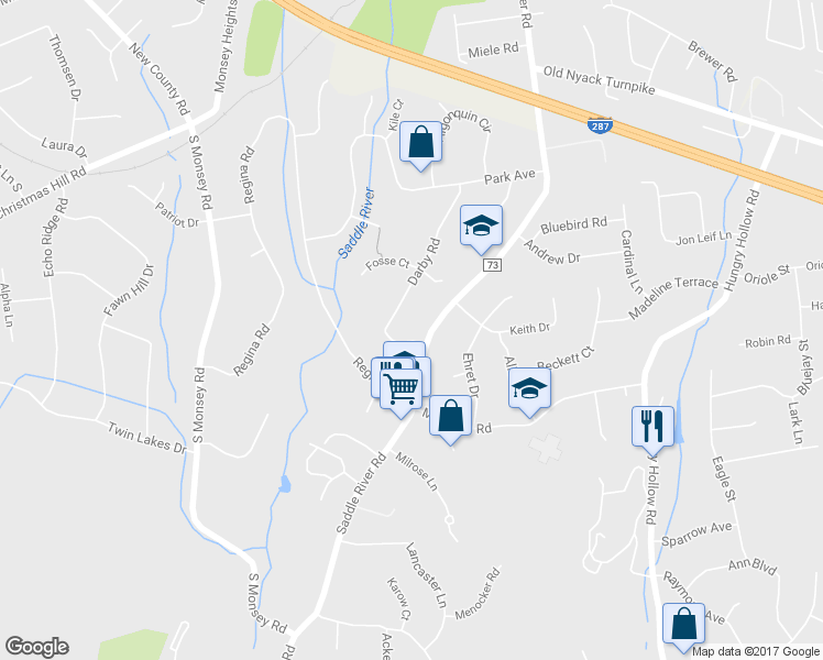 map of restaurants, bars, coffee shops, grocery stores, and more near 3 Haven Court in Airmont