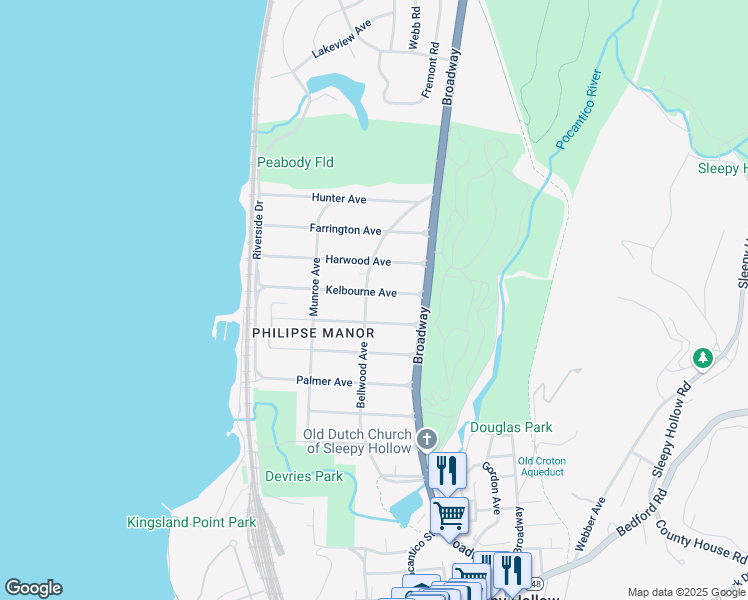 map of restaurants, bars, coffee shops, grocery stores, and more near 516 Bellwood Avenue in Sleepy Hollow