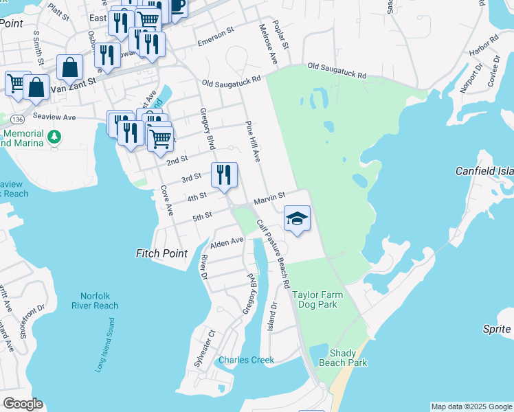 map of restaurants, bars, coffee shops, grocery stores, and more near 3 Marvin Street in Norwalk