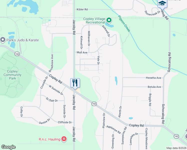 map of restaurants, bars, coffee shops, grocery stores, and more near 1089 Meadow Run in Copley