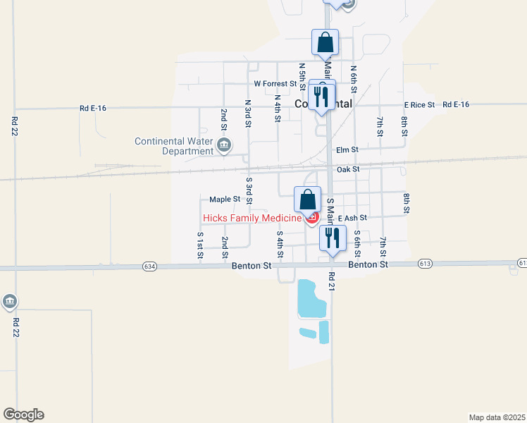 map of restaurants, bars, coffee shops, grocery stores, and more near 201 South 3rd Street in Continental