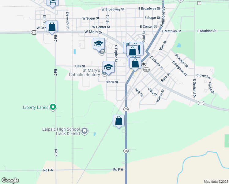 map of restaurants, bars, coffee shops, grocery stores, and more near 532 South Poplar Street in Leipsic