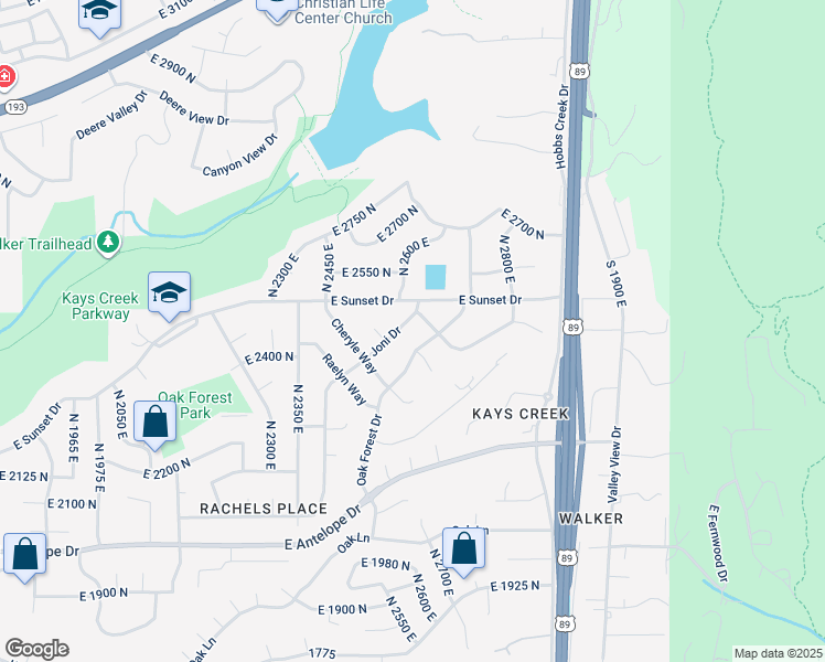 map of restaurants, bars, coffee shops, grocery stores, and more near 2594 Joni Drive in Layton