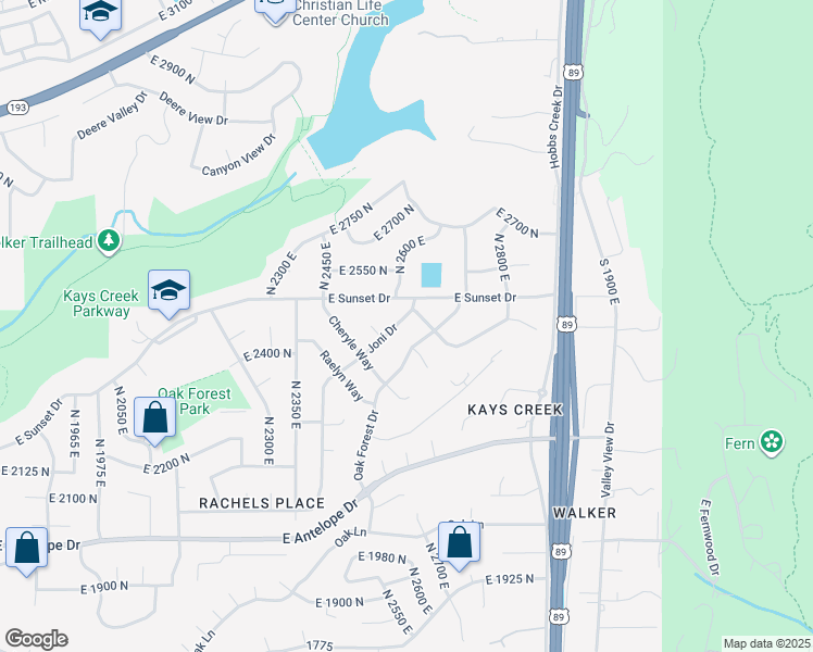 map of restaurants, bars, coffee shops, grocery stores, and more near 2594 Joni Drive in Layton