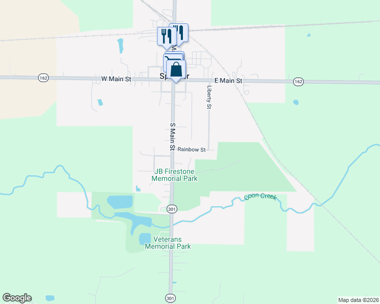 map of restaurants, bars, coffee shops, grocery stores, and more near 110 Rainbow Street in Spencer