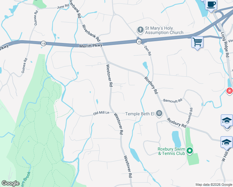map of restaurants, bars, coffee shops, grocery stores, and more near 1223 Westover Road in Stamford