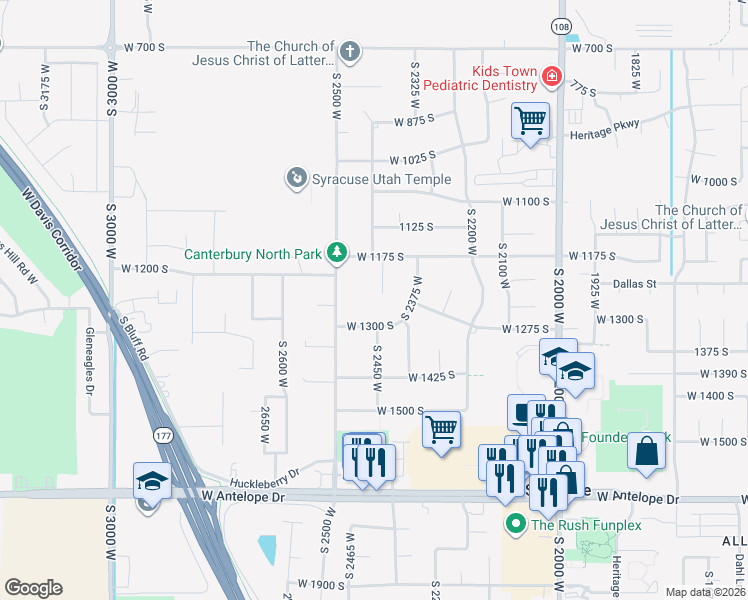 map of restaurants, bars, coffee shops, grocery stores, and more near 1252 2430 West in Syracuse