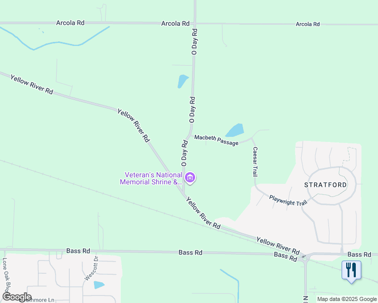 map of restaurants, bars, coffee shops, grocery stores, and more near 2402 O Day Road in Fort Wayne