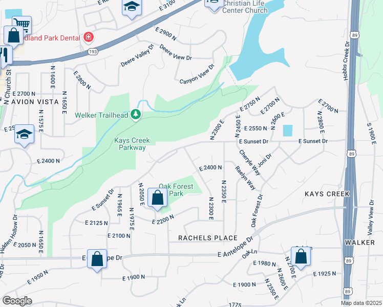 map of restaurants, bars, coffee shops, grocery stores, and more near 2442 North 2275 East in Layton