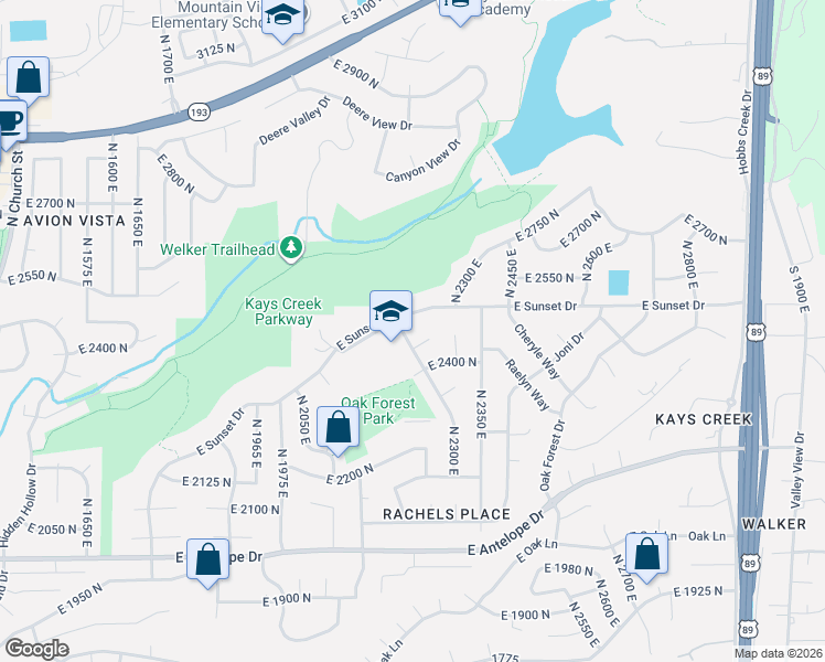 map of restaurants, bars, coffee shops, grocery stores, and more near 2442 North 2275 East in Layton