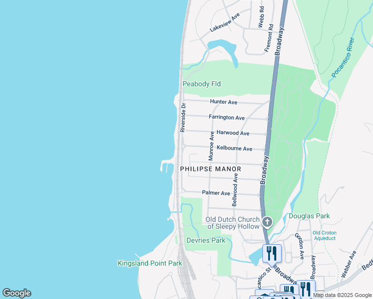 map of restaurants, bars, coffee shops, grocery stores, and more near 274 Kelbourne Avenue in Sleepy Hollow