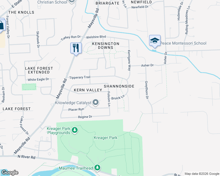 map of restaurants, bars, coffee shops, grocery stores, and more near 1808 Folsom Lane in Fort Wayne