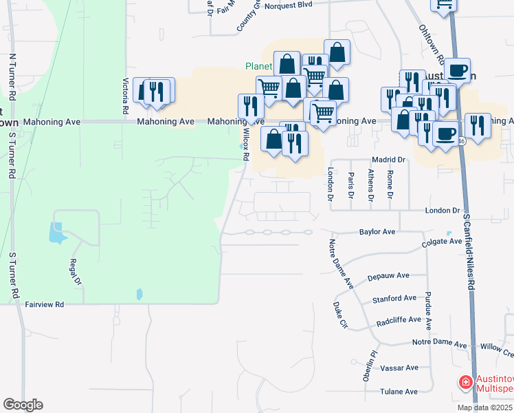 map of restaurants, bars, coffee shops, grocery stores, and more near 5623 Callaway Cir in Youngstown