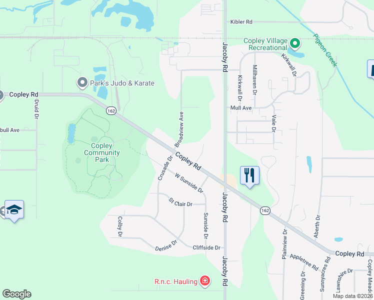 map of restaurants, bars, coffee shops, grocery stores, and more near 2941 Copley Road in Akron