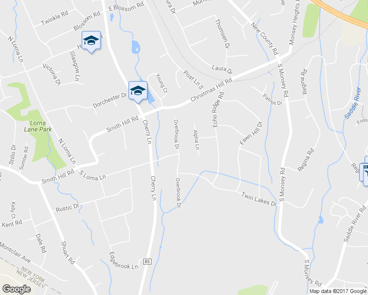 map of restaurants, bars, coffee shops, grocery stores, and more near 27 Overbrook Drive in Airmont