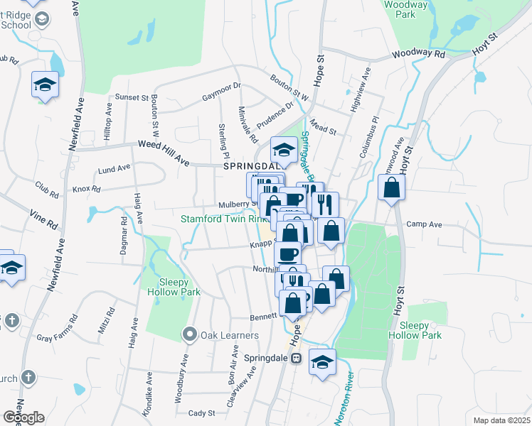 map of restaurants, bars, coffee shops, grocery stores, and more near 1092 Hope Street in Stamford