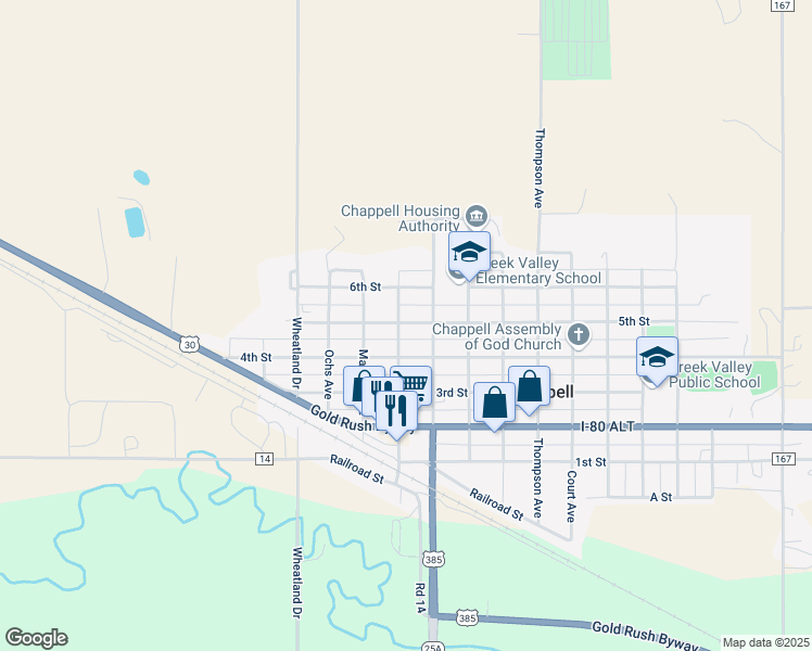 map of restaurants, bars, coffee shops, grocery stores, and more near 490 Vincent Avenue in Chappell